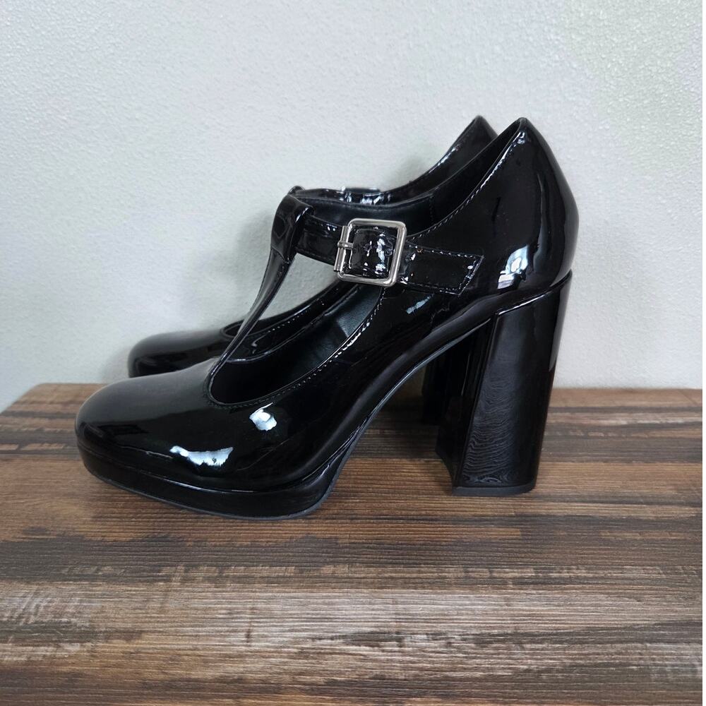 Madden Girl Patent Black Chunky Platform Mary Jane Heels Size 8.5 - Picture 4 of 9